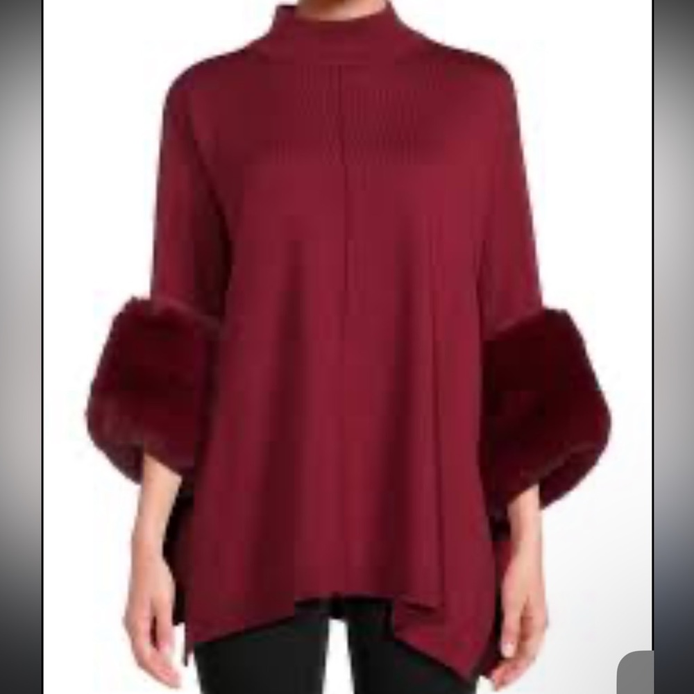 NWT Saks Fifth Avenue Faux Fur Cuffs Sweater